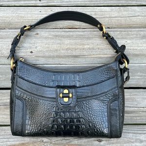 Brahmin Izzie Melbourne Black Pressed Croc Leather Handbag